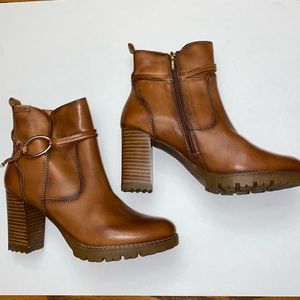 New (no box) Pikolinos Connelly Brandy Leather Stacked Heel Ankle Boots 39 8.5 9